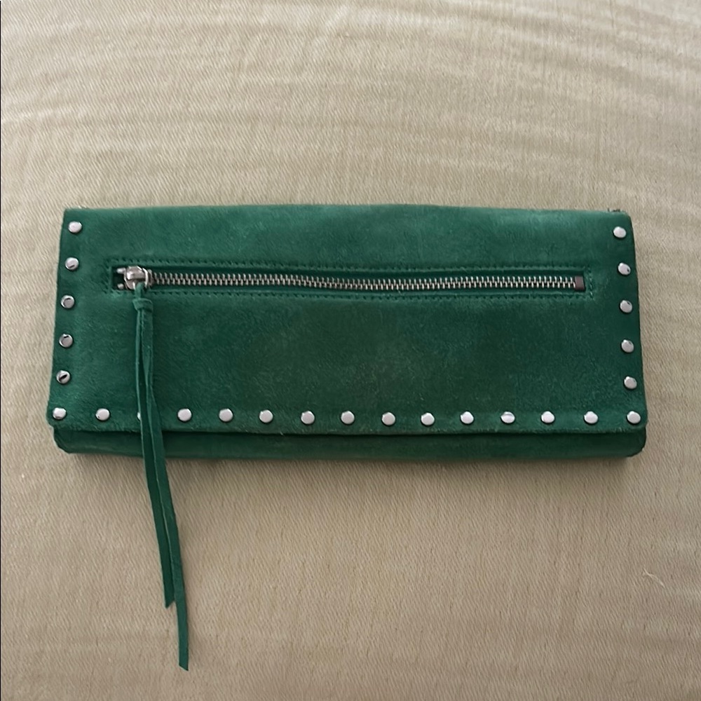 Banana Republic suede green studded clutch